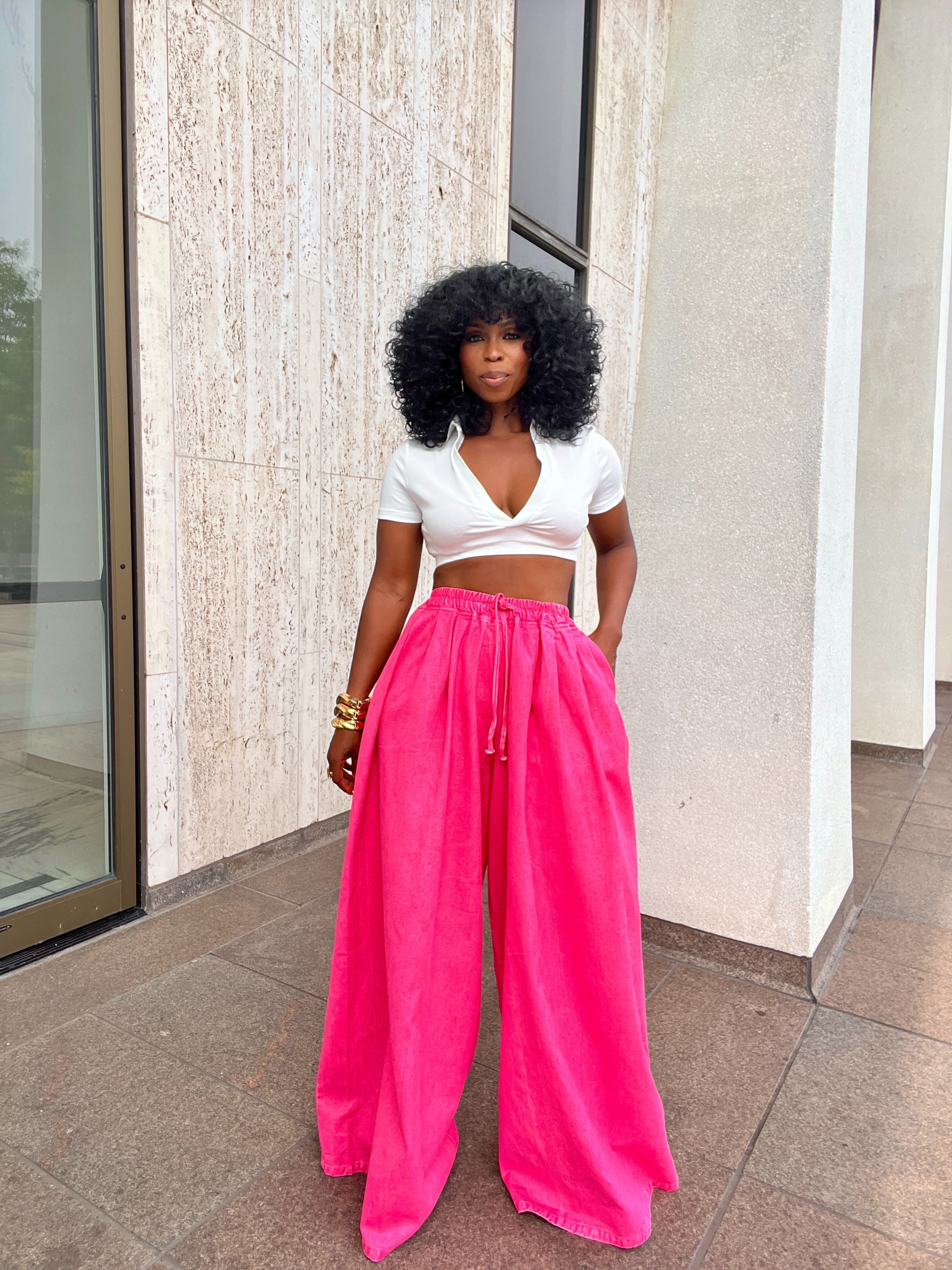 Zara Pink Denim Palazzo