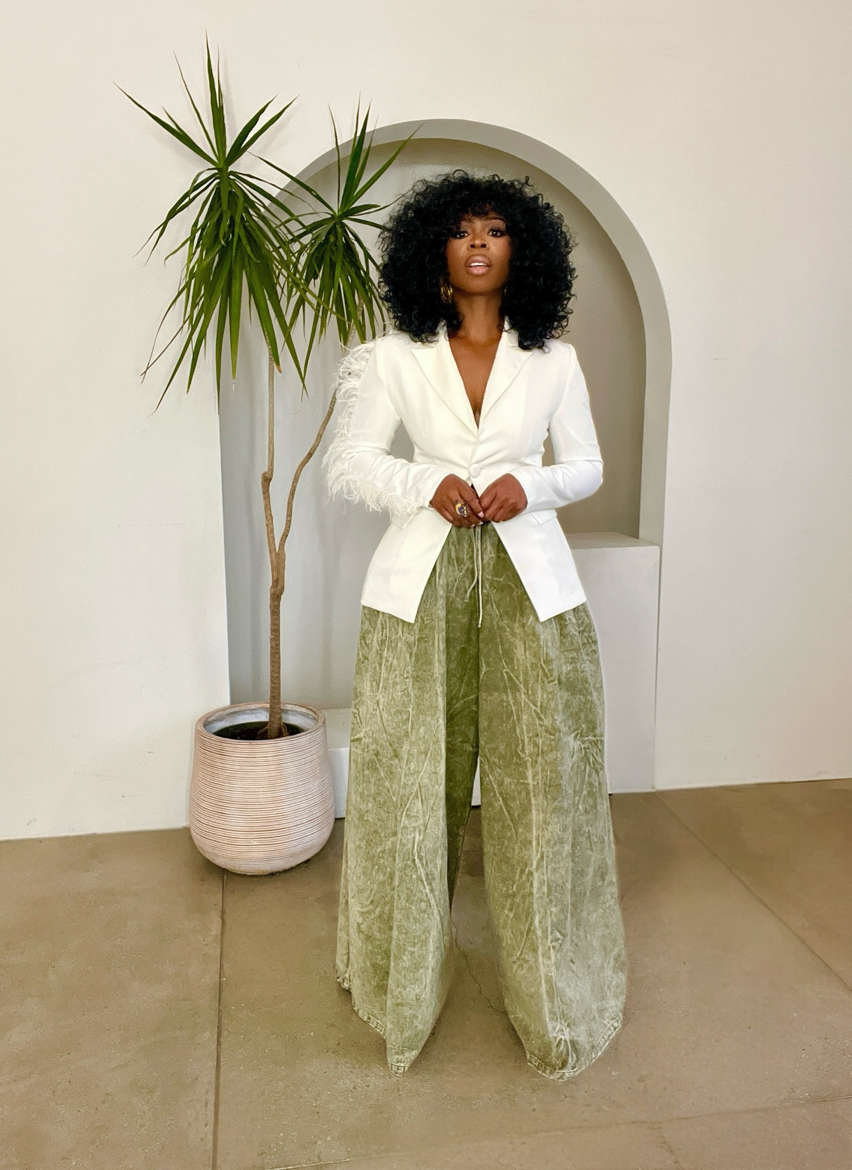 Zara Olive Green Denim Palazzo