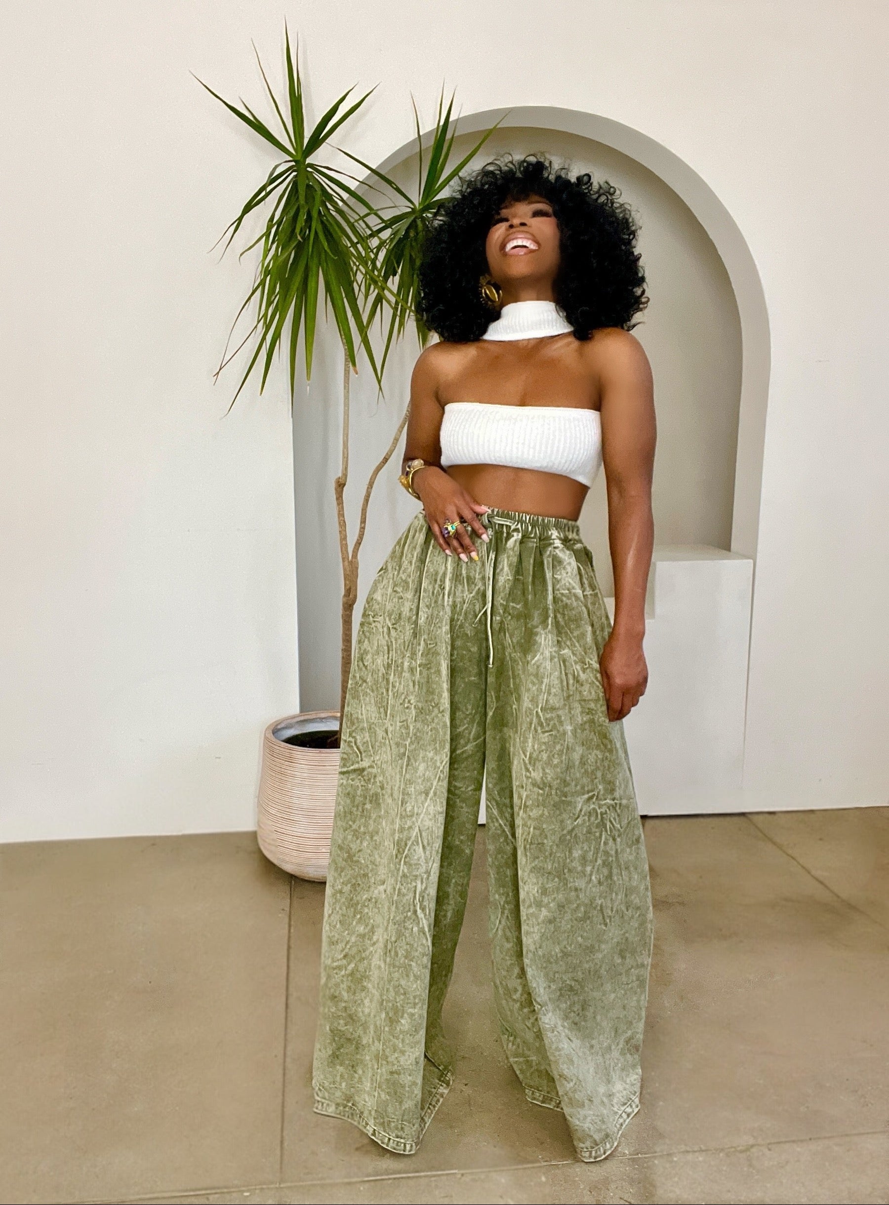 Zara Olive Green Denim Palazzo